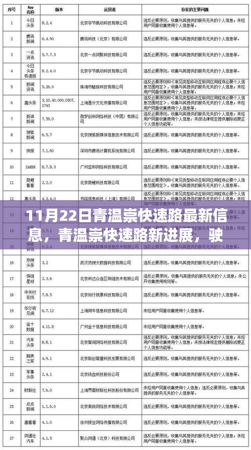 11月22日青温崇快速路最新信息，青温崇快速路新进展，驶向成功的道路，学习变化成就自信与梦想