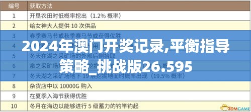 2024年澳门开奖记录,平衡指导策略_挑战版26.595